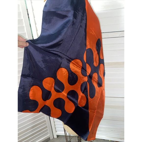 Vintage 26” Square Geometric Abstract Christian Orange Black Satin Scarf - Picture 5 of 6